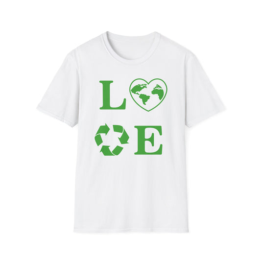 Eco-Friendly Love T-Shirt | Unisex Softstyle Tee with Heart and Recycling Design