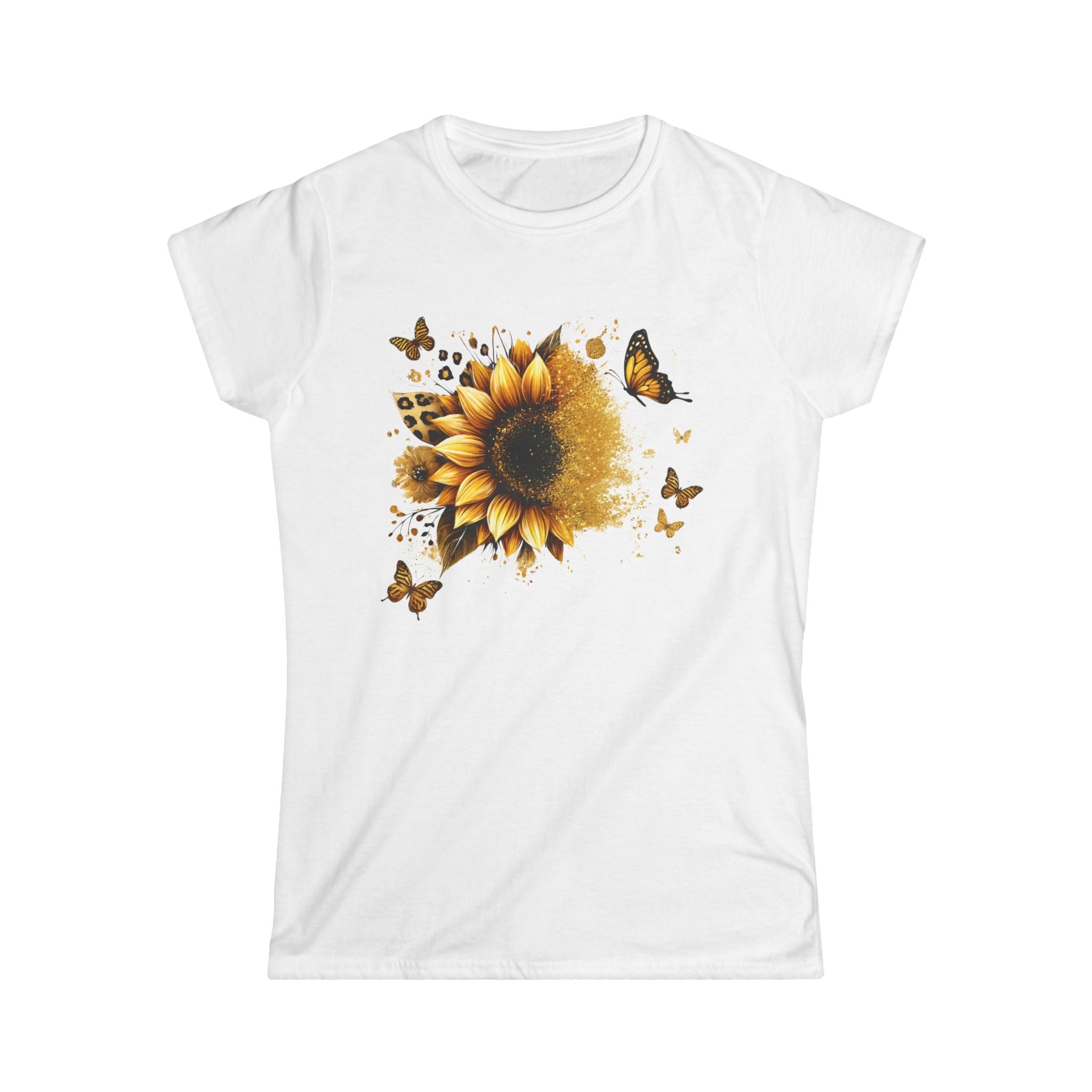 Sunflower & Butterflies Women's Tee — Floral Graphic Softstyle Shirt