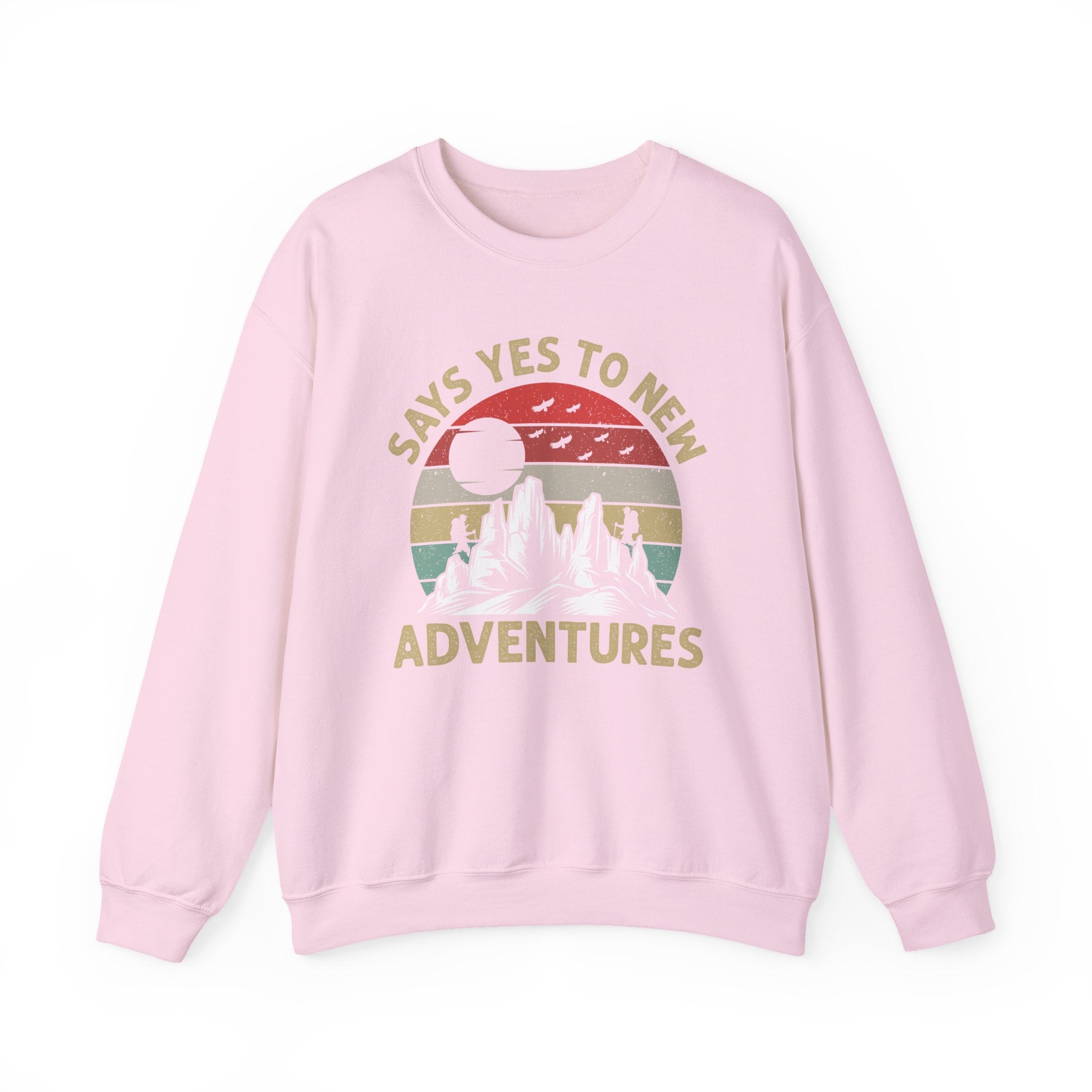 Adventure Crewneck Sweatshirt – "Says Yes to New Adventures" Retro Mountain Design