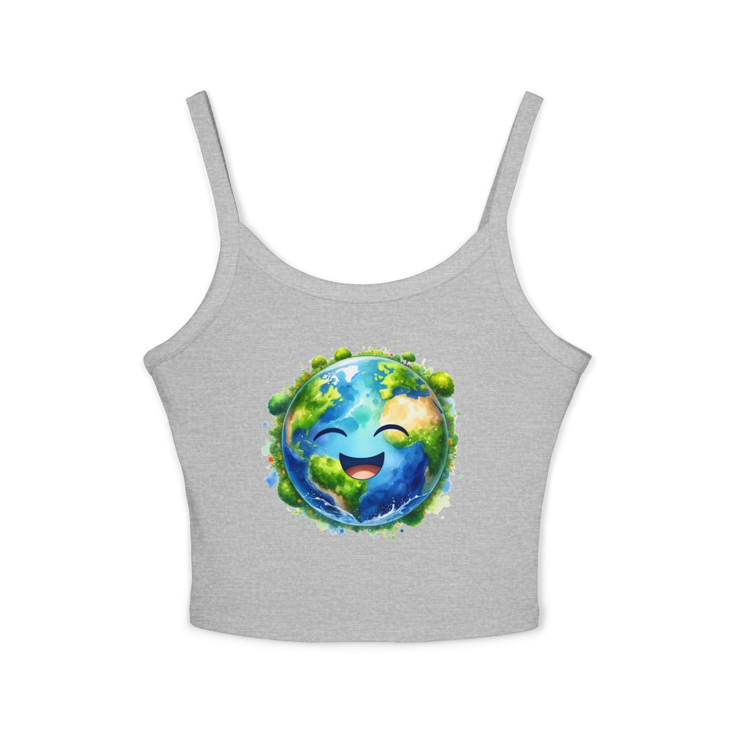Cute Earth Graphic Women's Spaghetti Strap Tank Top - Eco-Friendly Vibe