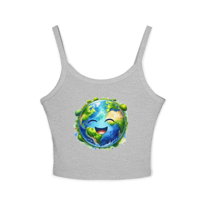 Cute Earth Graphic Women's Spaghetti Strap Tank Top - Eco-Friendly Vibe