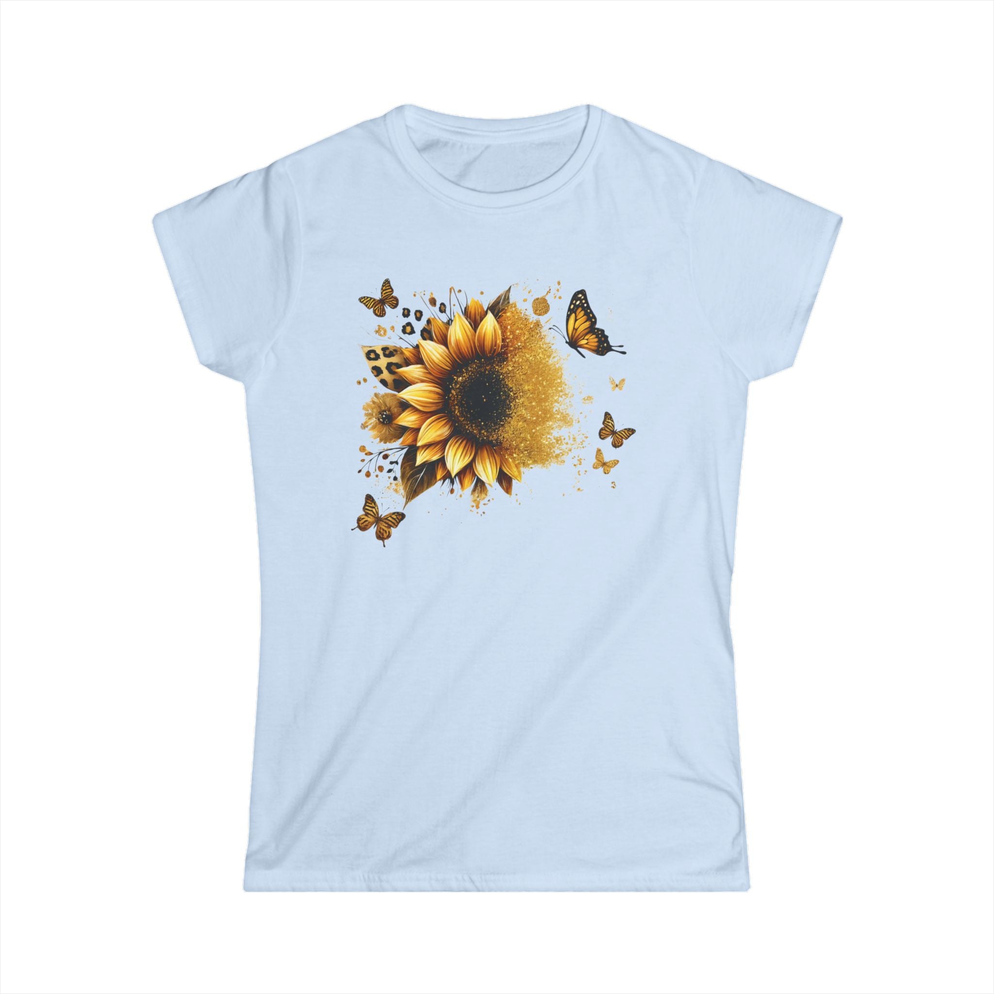 Sunflower & Butterflies Women's Tee — Floral Graphic Softstyle Shirt