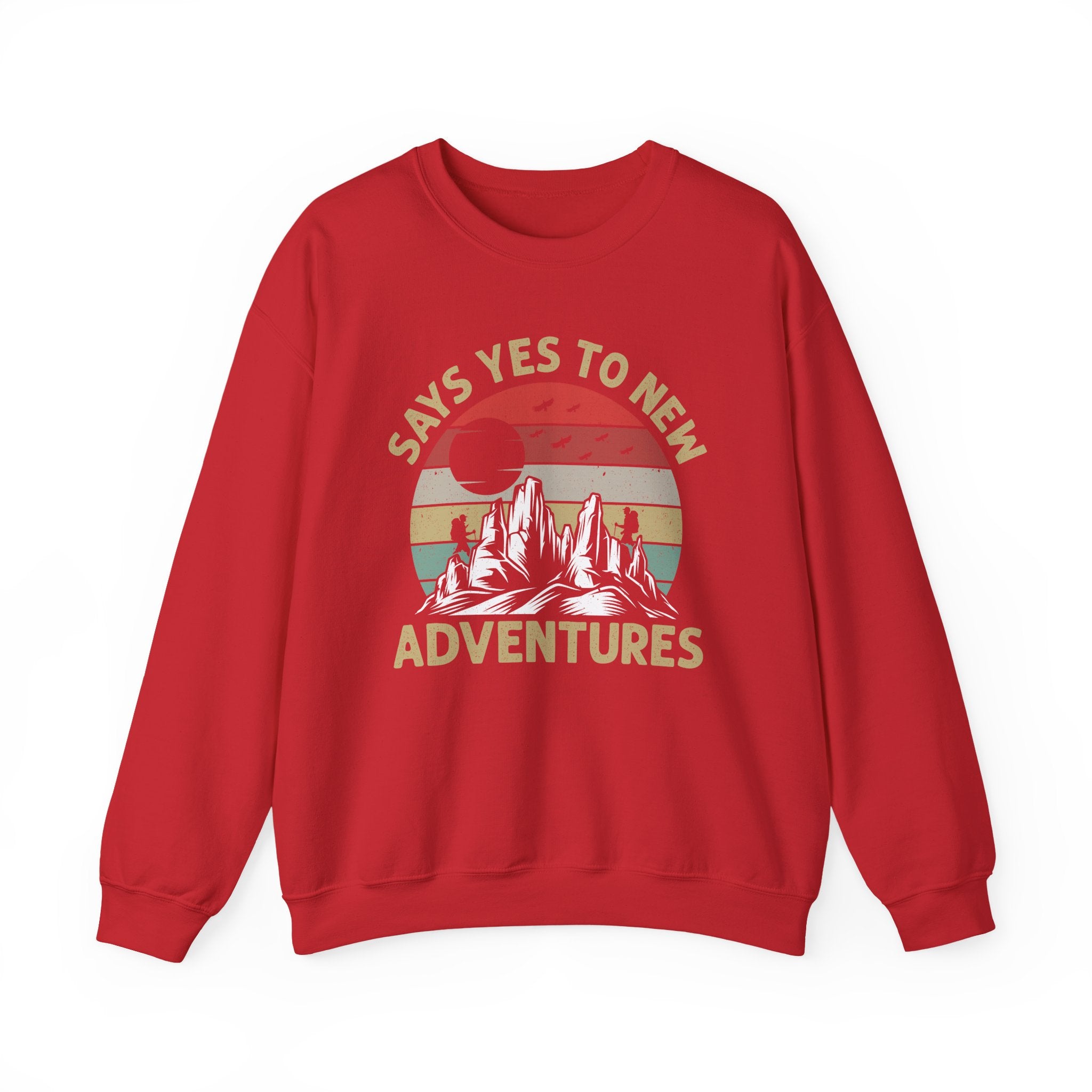 Adventure Crewneck Sweatshirt – "Says Yes to New Adventures" Retro Mountain Design
