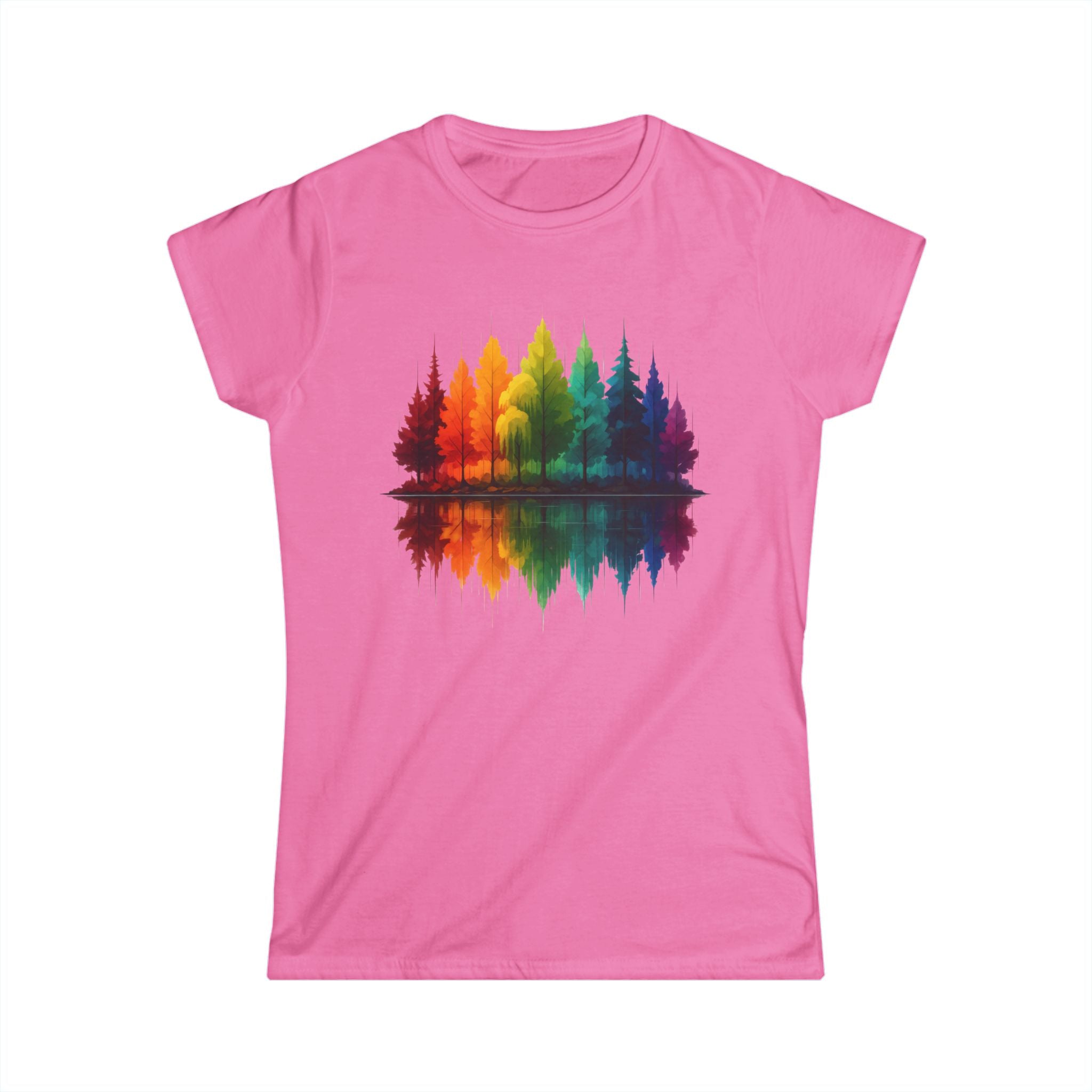 Rainbow Forest Reflection Women's Tee — Colorful Tree Line Nature Shirt