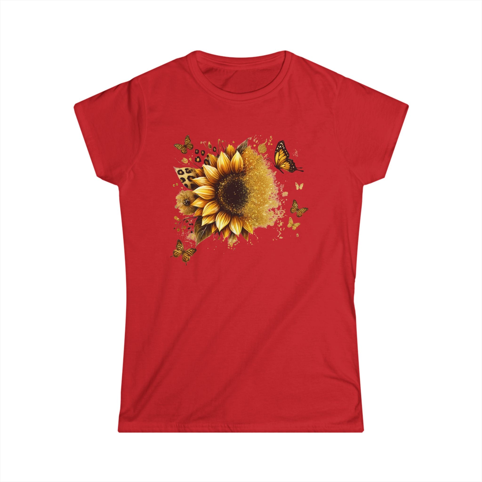 Sunflower & Butterflies Women's Tee — Floral Graphic Softstyle Shirt