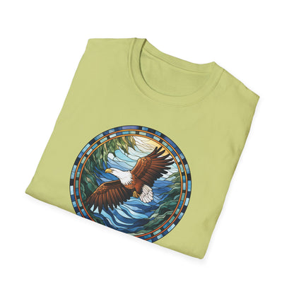 Eagle in Flight Unisex Softstyle T-Shirt - Nature-Inspired Graphic Tee for Outdoor Lovers