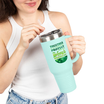 Eco-Friendly Insulated Travel Mug 40oz - World Wildlife Day Design