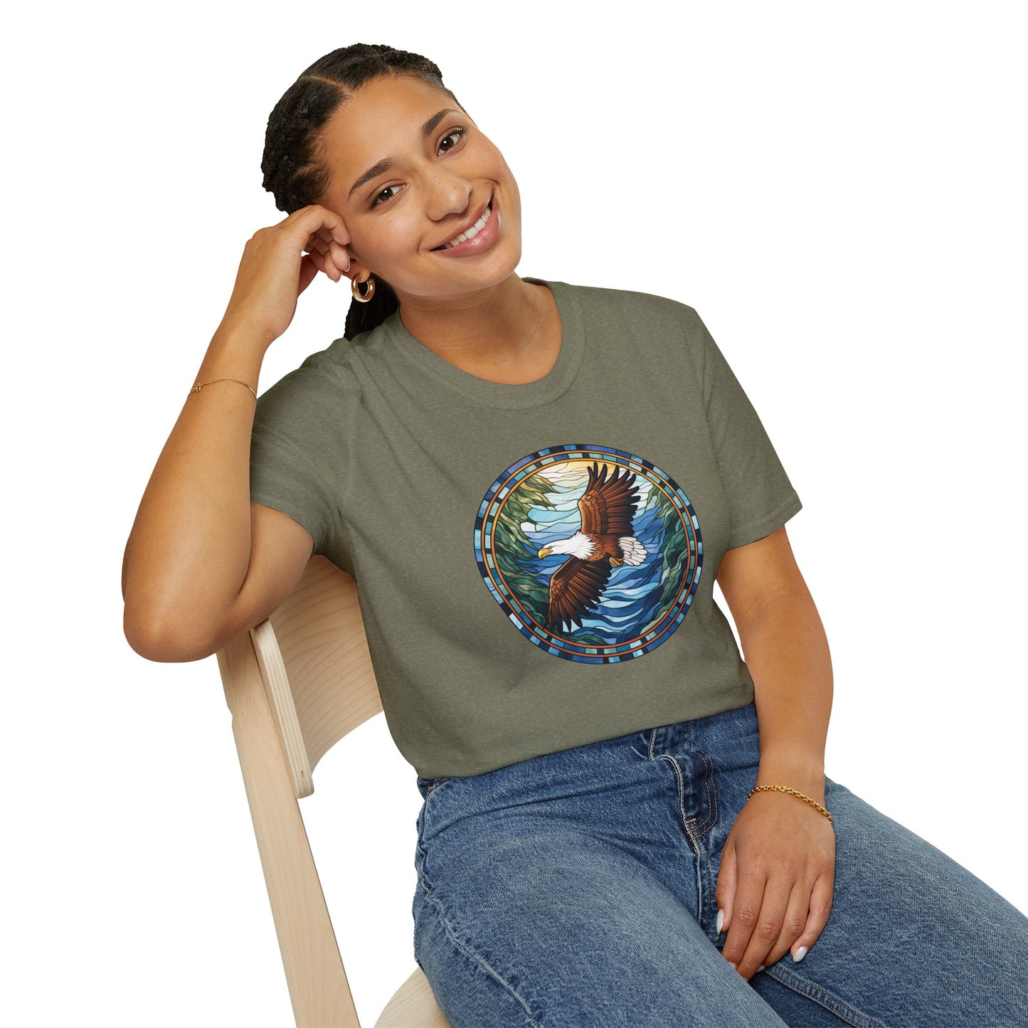 Eagle in Flight Unisex Softstyle T-Shirt - Nature-Inspired Graphic Tee for Outdoor Lovers