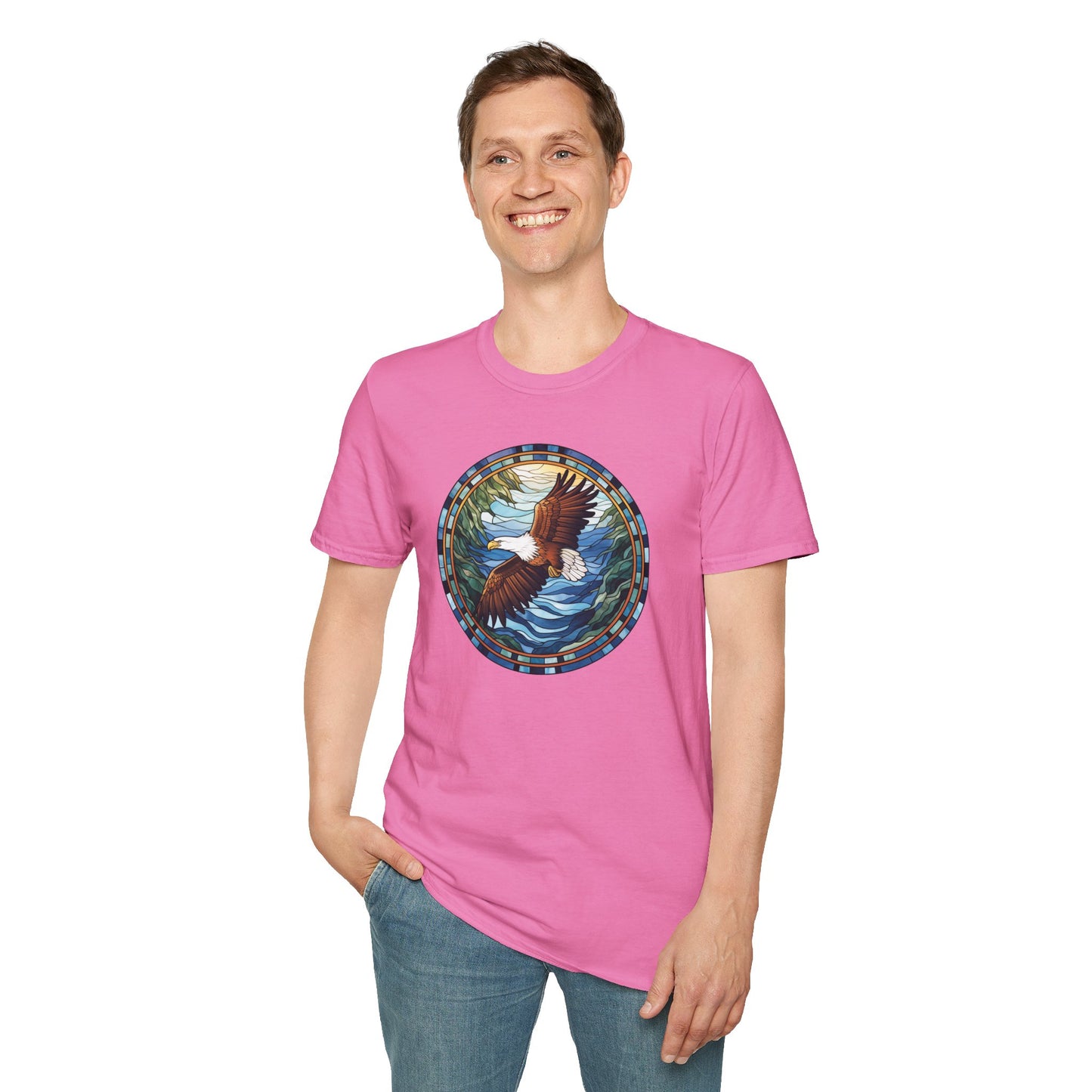 Eagle in Flight Unisex Softstyle T-Shirt - Nature-Inspired Graphic Tee for Outdoor Lovers