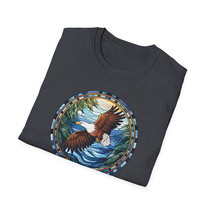 Eagle in Flight Unisex Softstyle T-Shirt - Nature-Inspired Graphic Tee for Outdoor Lovers