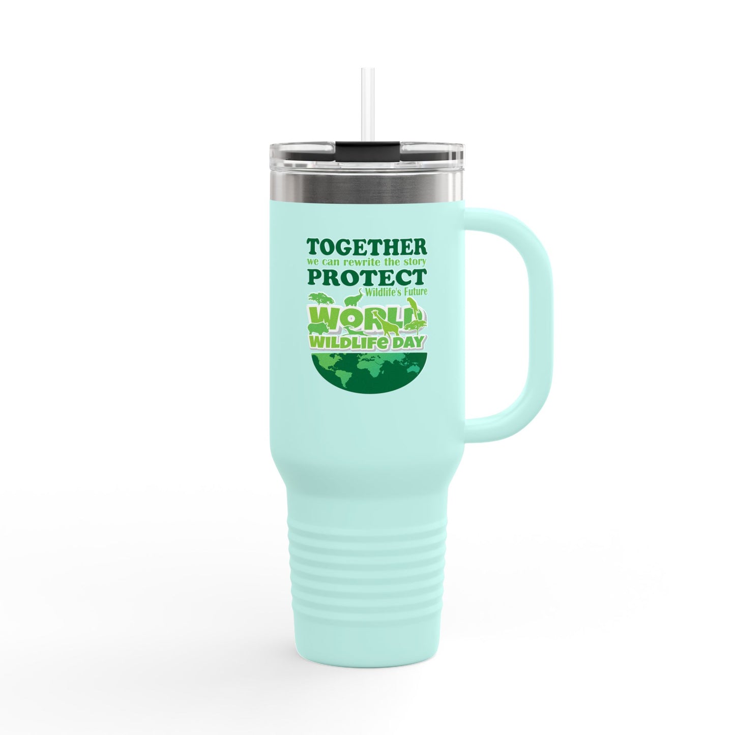 Eco-Friendly Insulated Travel Mug 40oz - World Wildlife Day Design