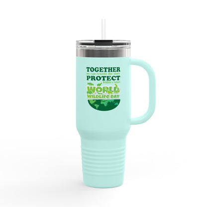 Eco-Friendly Insulated Travel Mug 40oz - World Wildlife Day Design