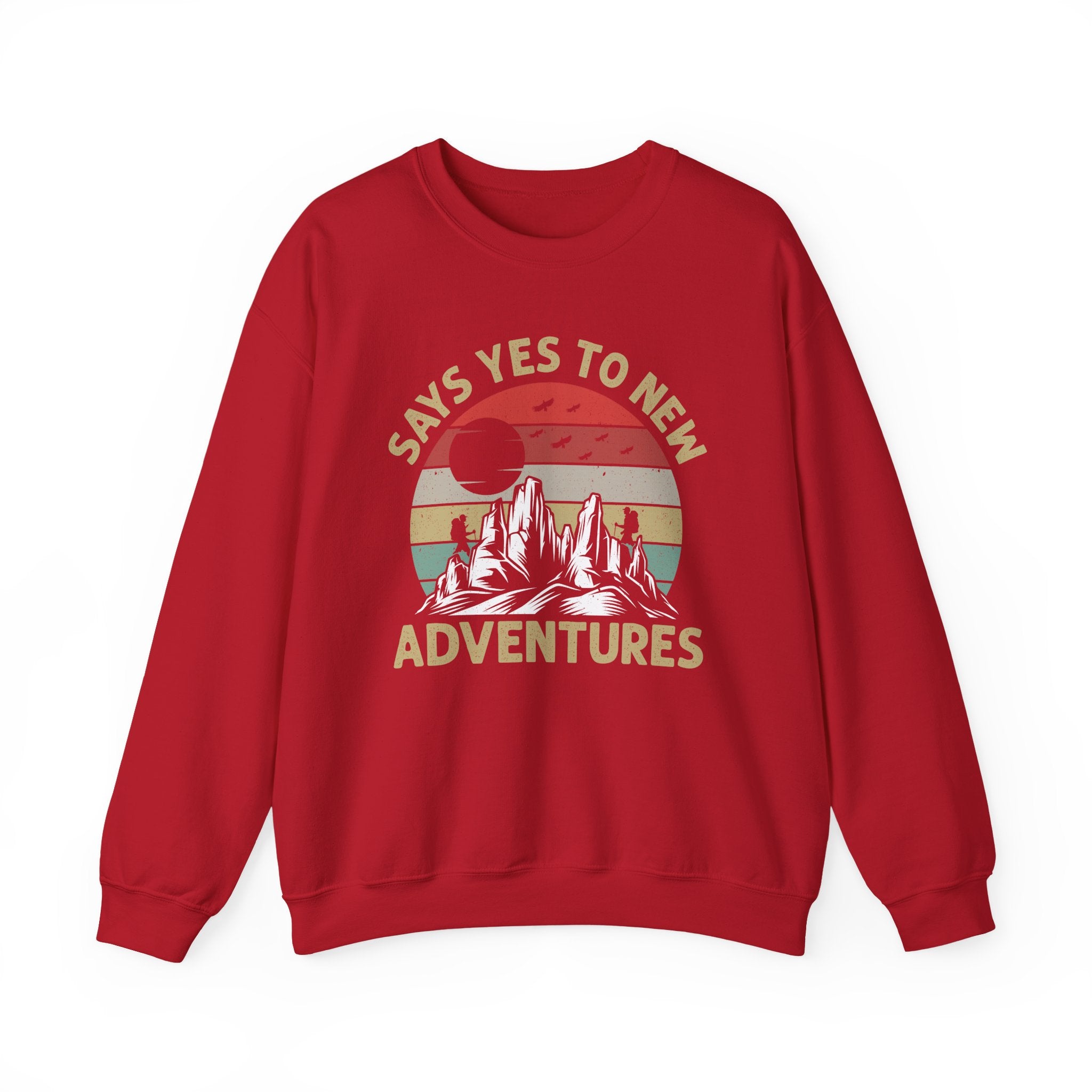 Adventure Crewneck Sweatshirt – "Says Yes to New Adventures" Retro Mountain Design