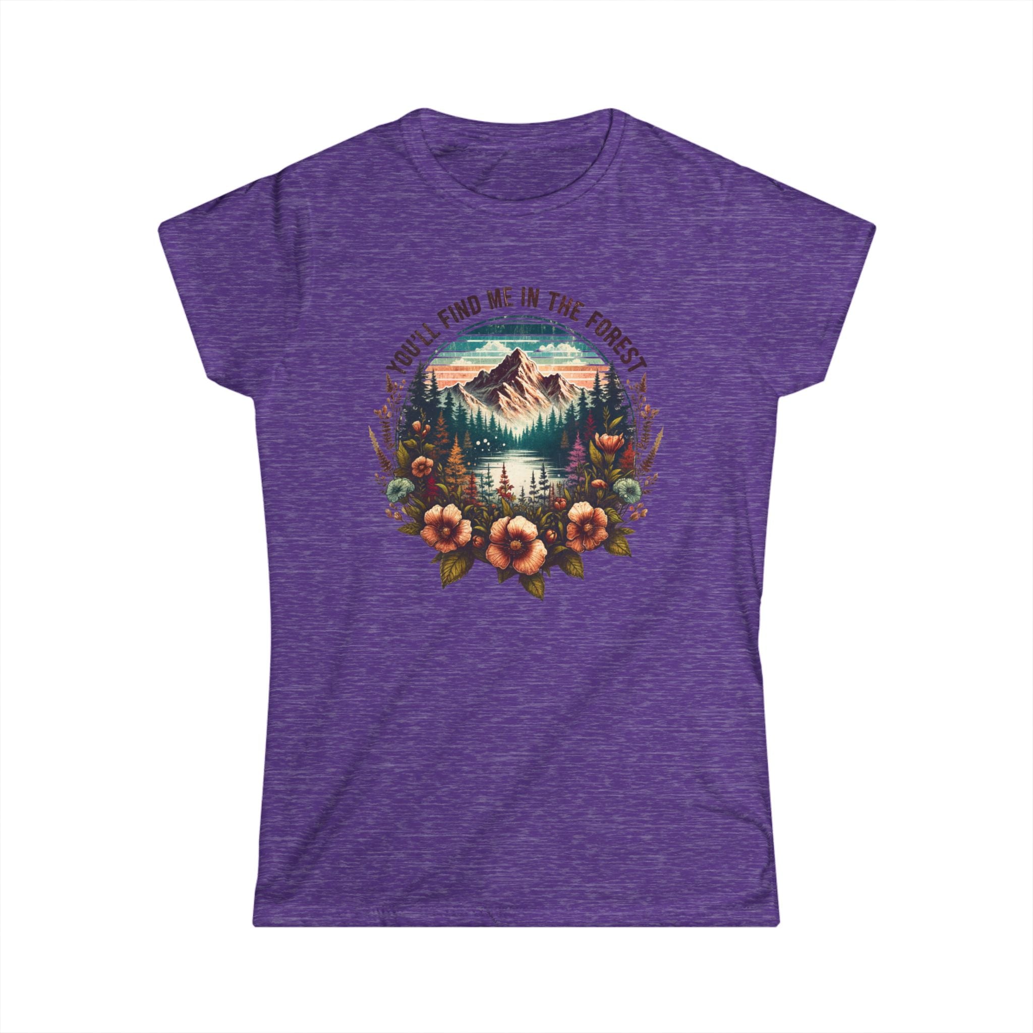 Women's Tee — "You'll Find Me in the Forest" Mountain Lake Floral T-Shirt