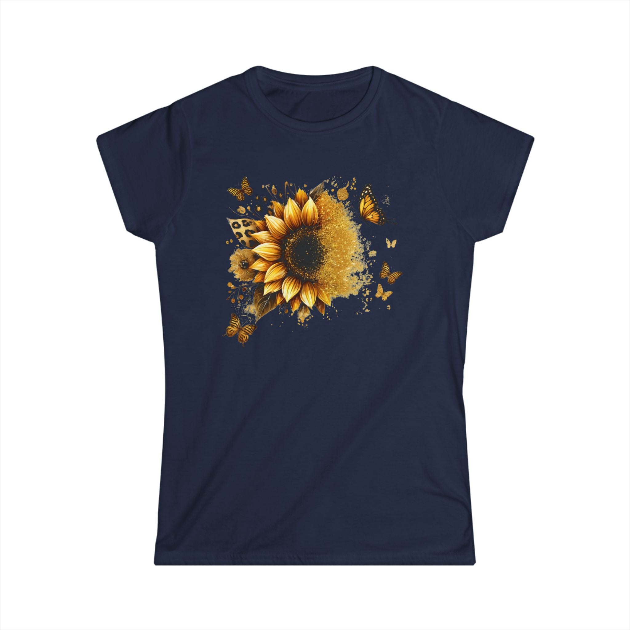 Sunflower & Butterflies Women's Tee — Floral Graphic Softstyle Shirt