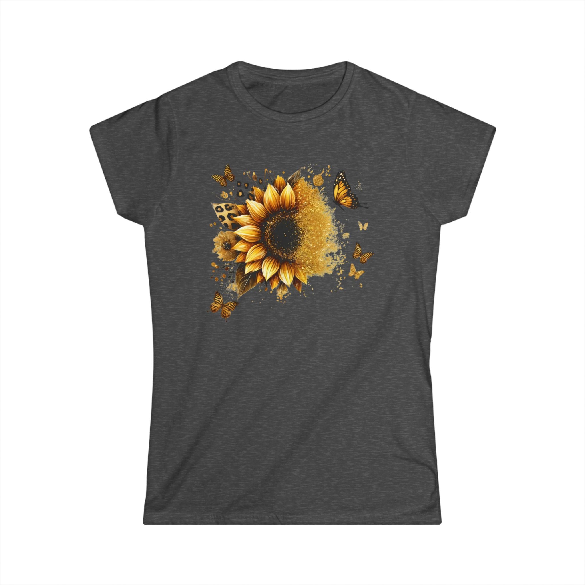 Sunflower & Butterflies Women's Tee — Floral Graphic Softstyle Shirt